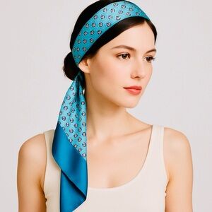Elegant Blue Printed Long Scarf – Imitation Silk Accessory for Women